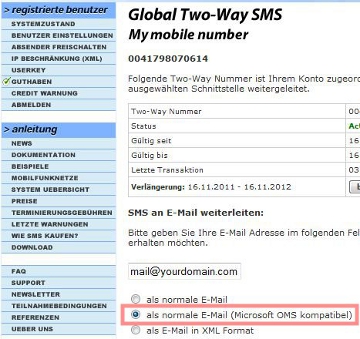 SMS in Outlook empfangen