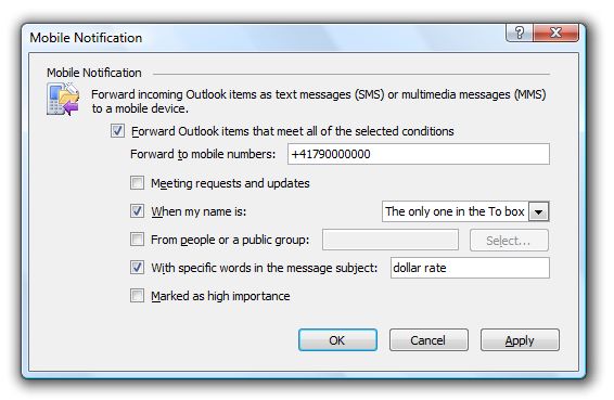 Outlook 2010 Mobile Notification - Message Notification.